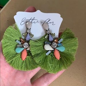 Lime green tassel statement earrings